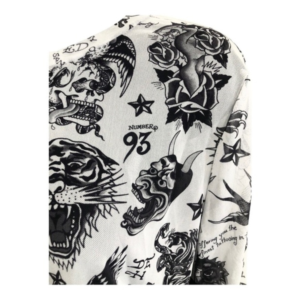 Ed Hardy white iconic Ed Hardy designs printed long‎ sleeve sheer top size large - Picture 5 of 14